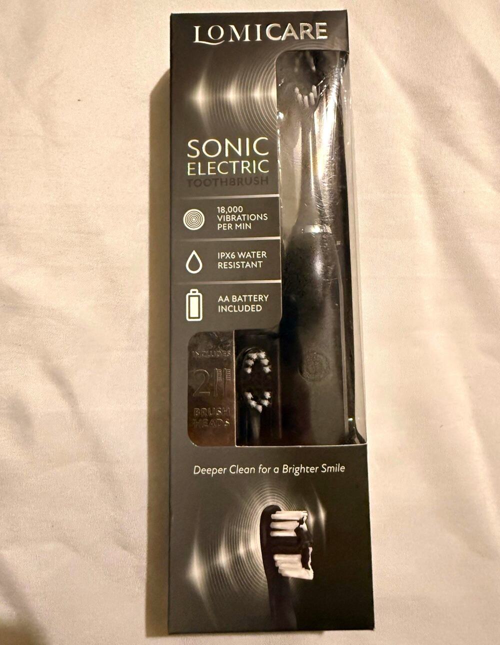 Lomicare Sonic Electric Toothbrush Black AA Battery, Water Resistant, 2 Heads